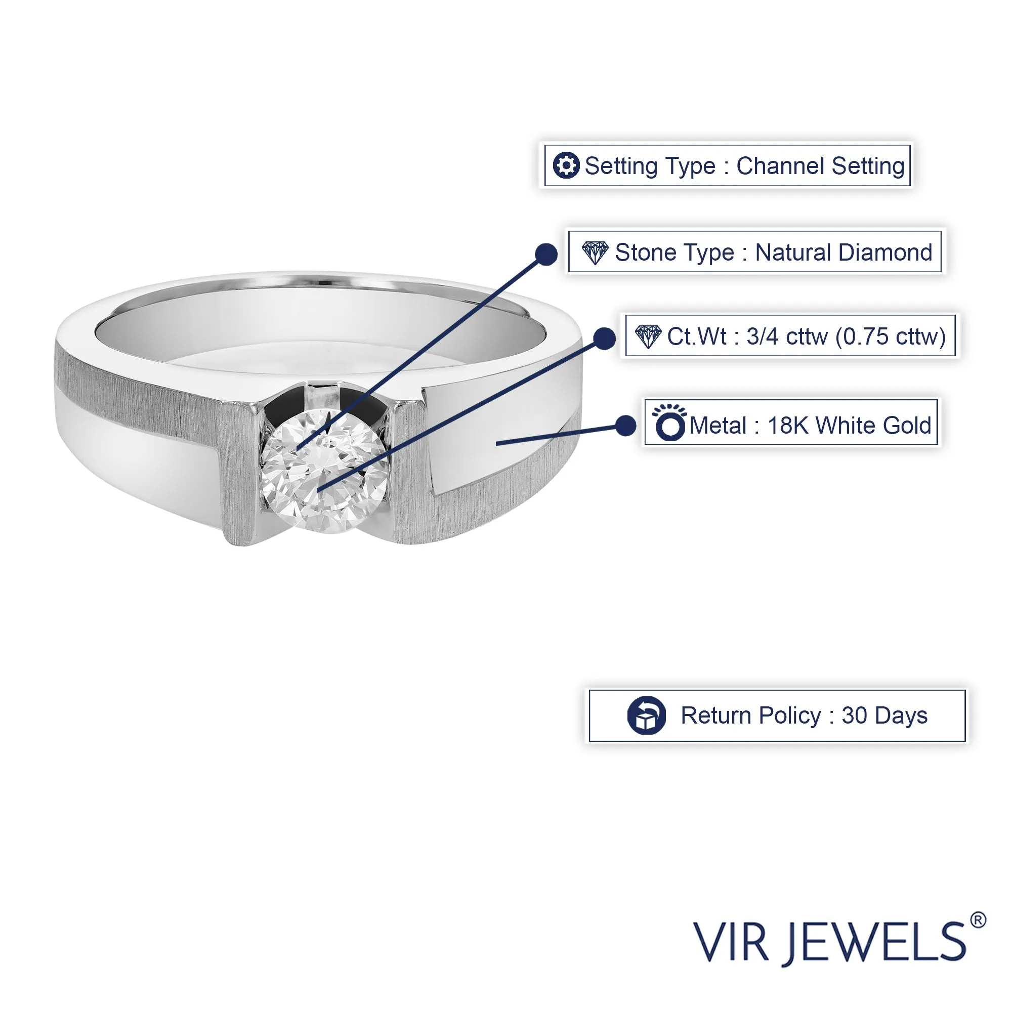 3/4 cttw Men's EGL Certified Diamond Solitaire Engagement Ring