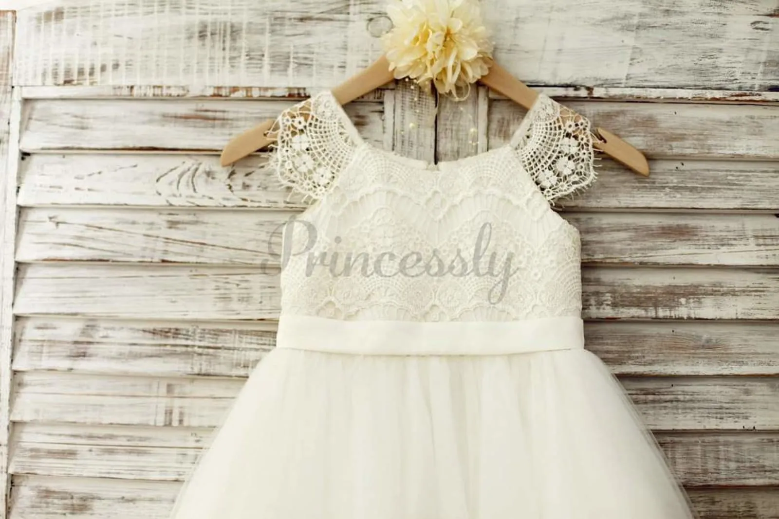 $75 SALE: Lace Cap Sleeves Ivory Tulle TUTU Flower Girl Dress