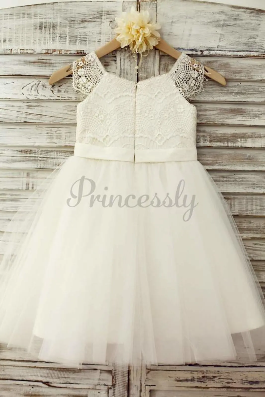 $75 SALE: Lace Cap Sleeves Ivory Tulle TUTU Flower Girl Dress