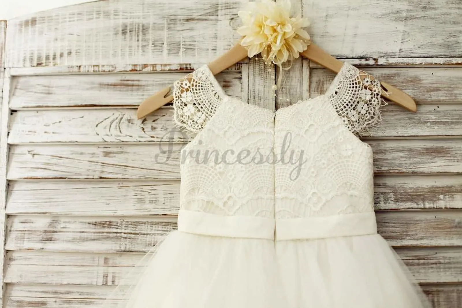 $75 SALE: Lace Cap Sleeves Ivory Tulle TUTU Flower Girl Dress