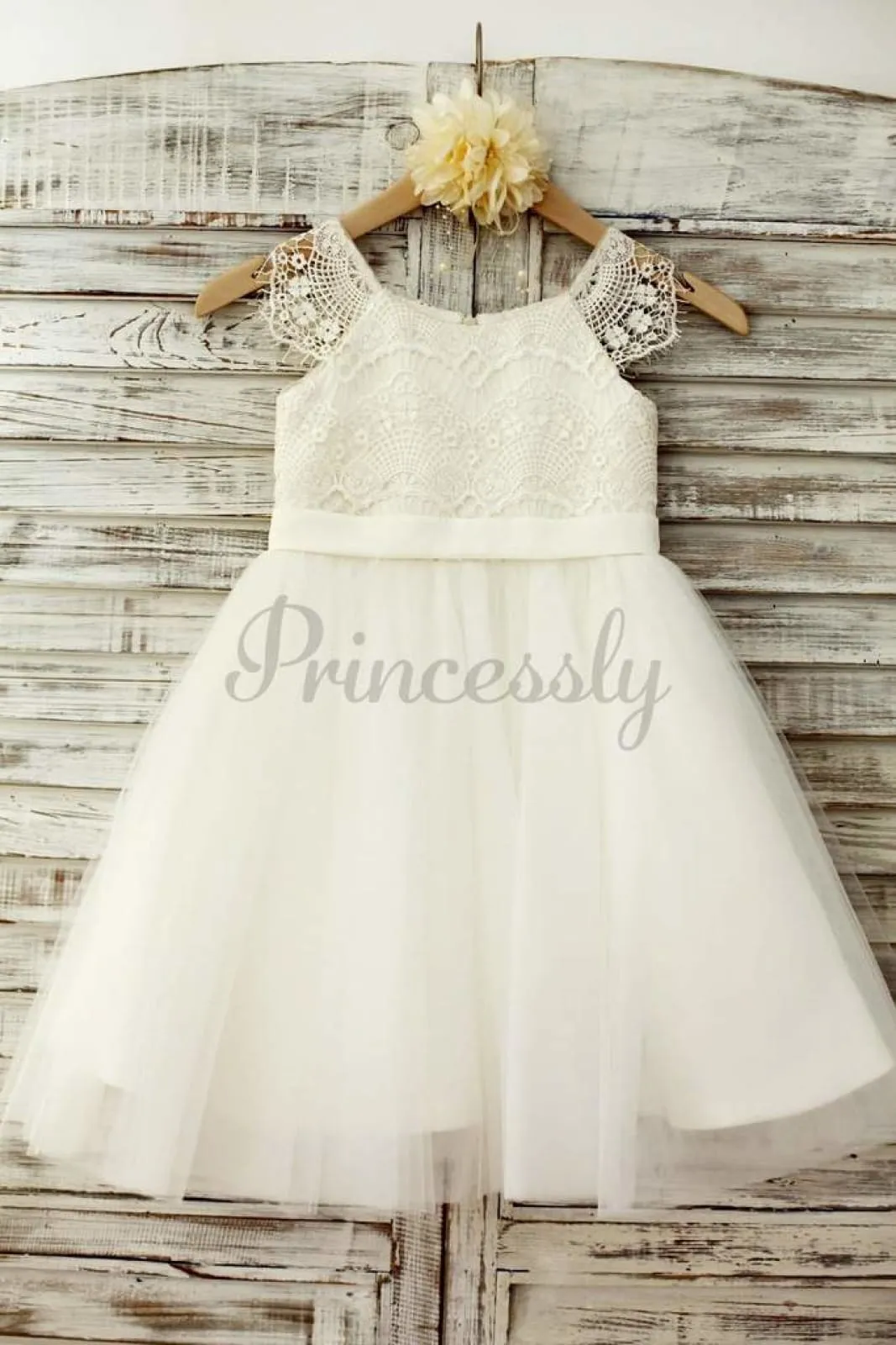 $75 SALE: Lace Cap Sleeves Ivory Tulle TUTU Flower Girl Dress