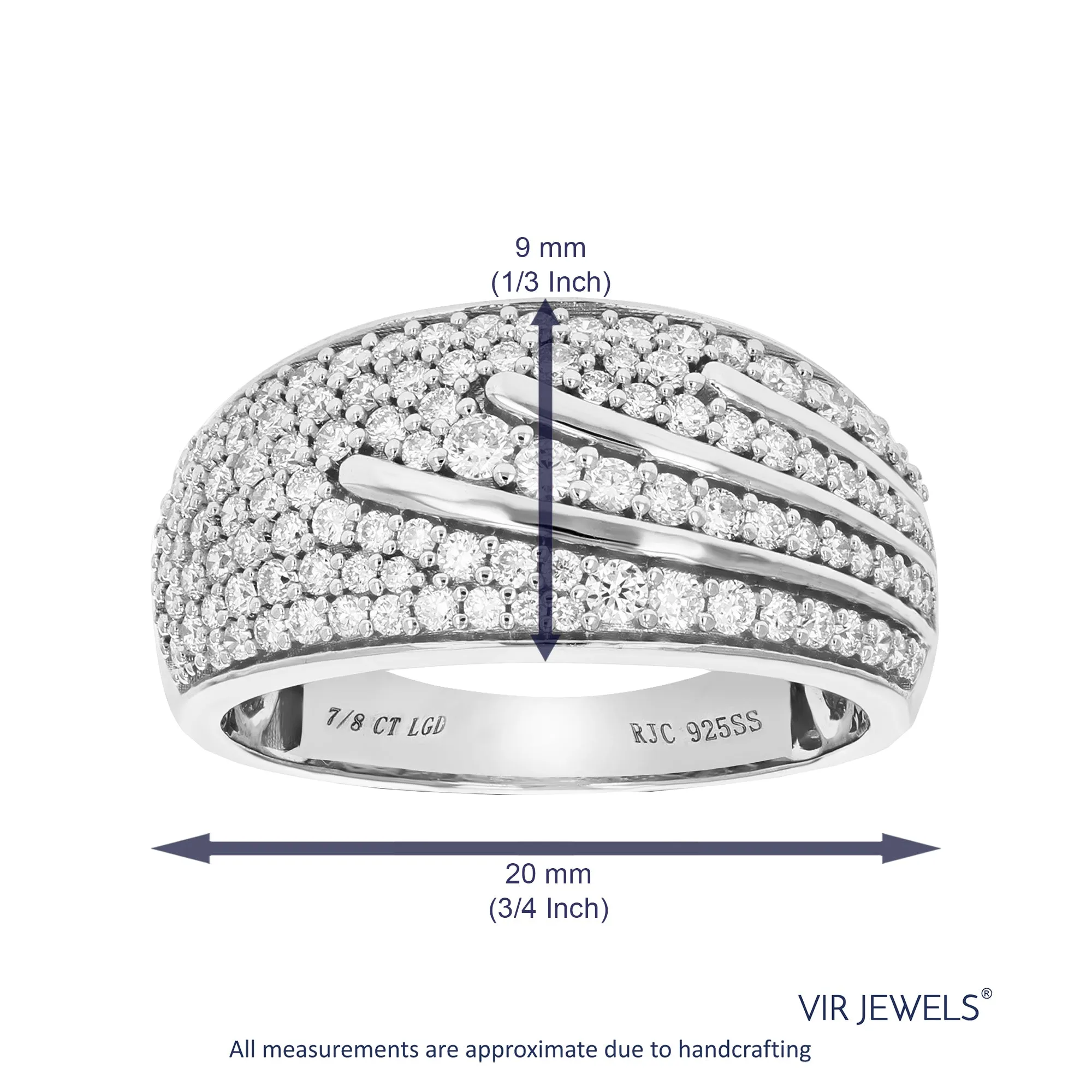 7/8 cttw Lab Grown Diamond Fashion Wedding Band Sterling Silver