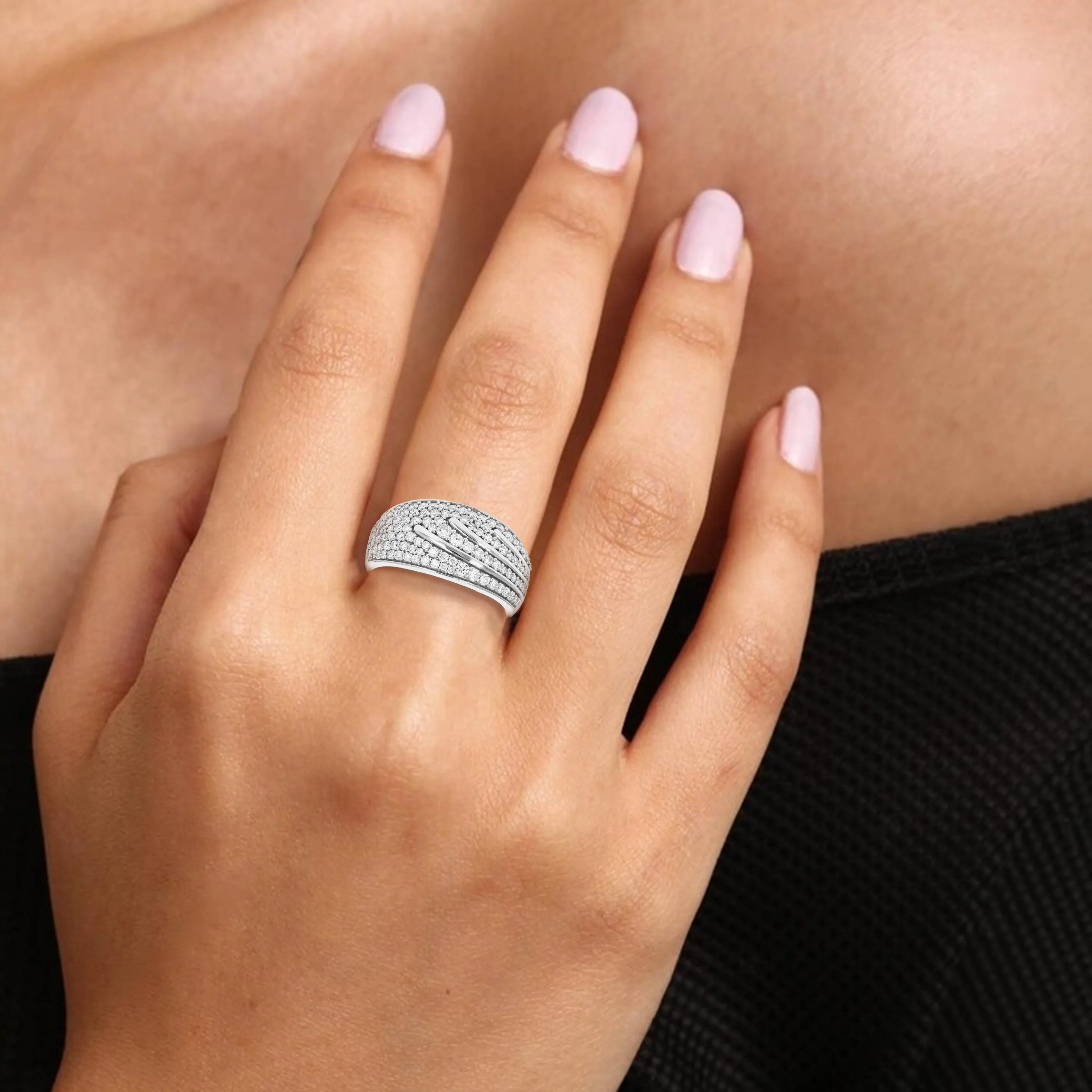 7/8 cttw Lab Grown Diamond Fashion Wedding Band Sterling Silver
