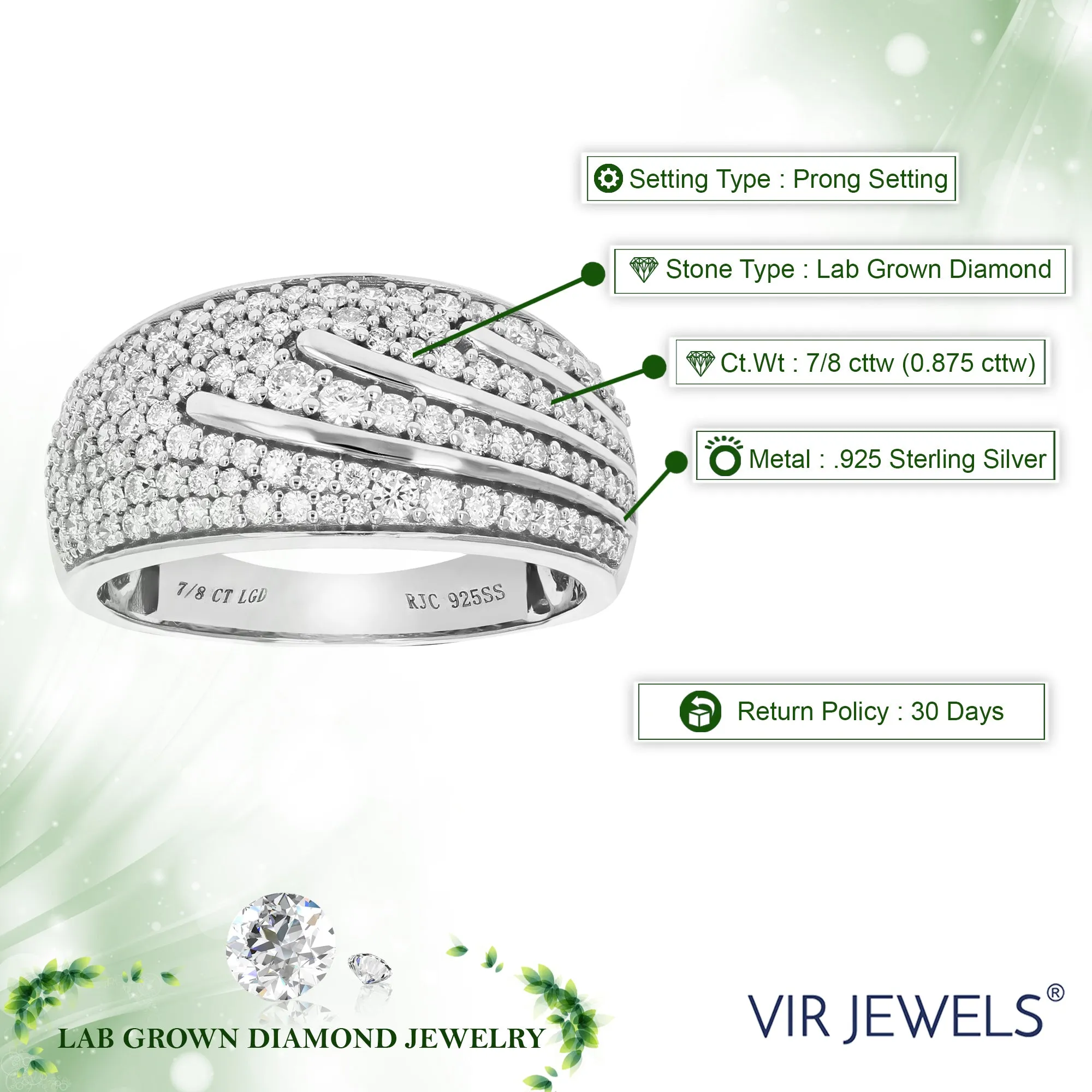 7/8 cttw Lab Grown Diamond Fashion Wedding Band Sterling Silver