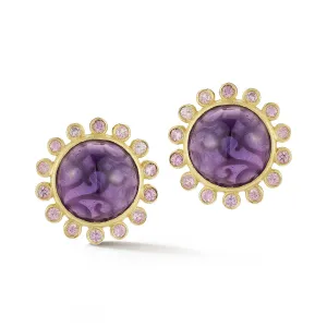 Amethyst Sunburst Sapphire Button Earrings