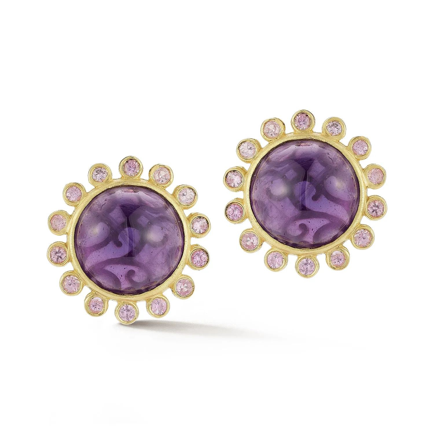 Amethyst Sunburst Sapphire Button Earrings