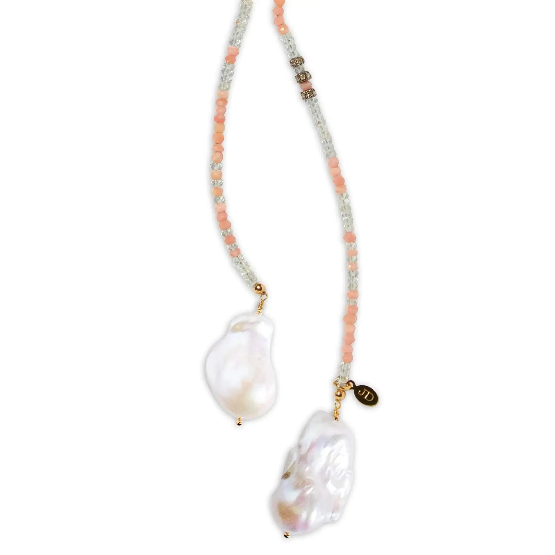 Aquamarine and Pink Opal Classic Gemstone Lariat w/ Diamond Accent