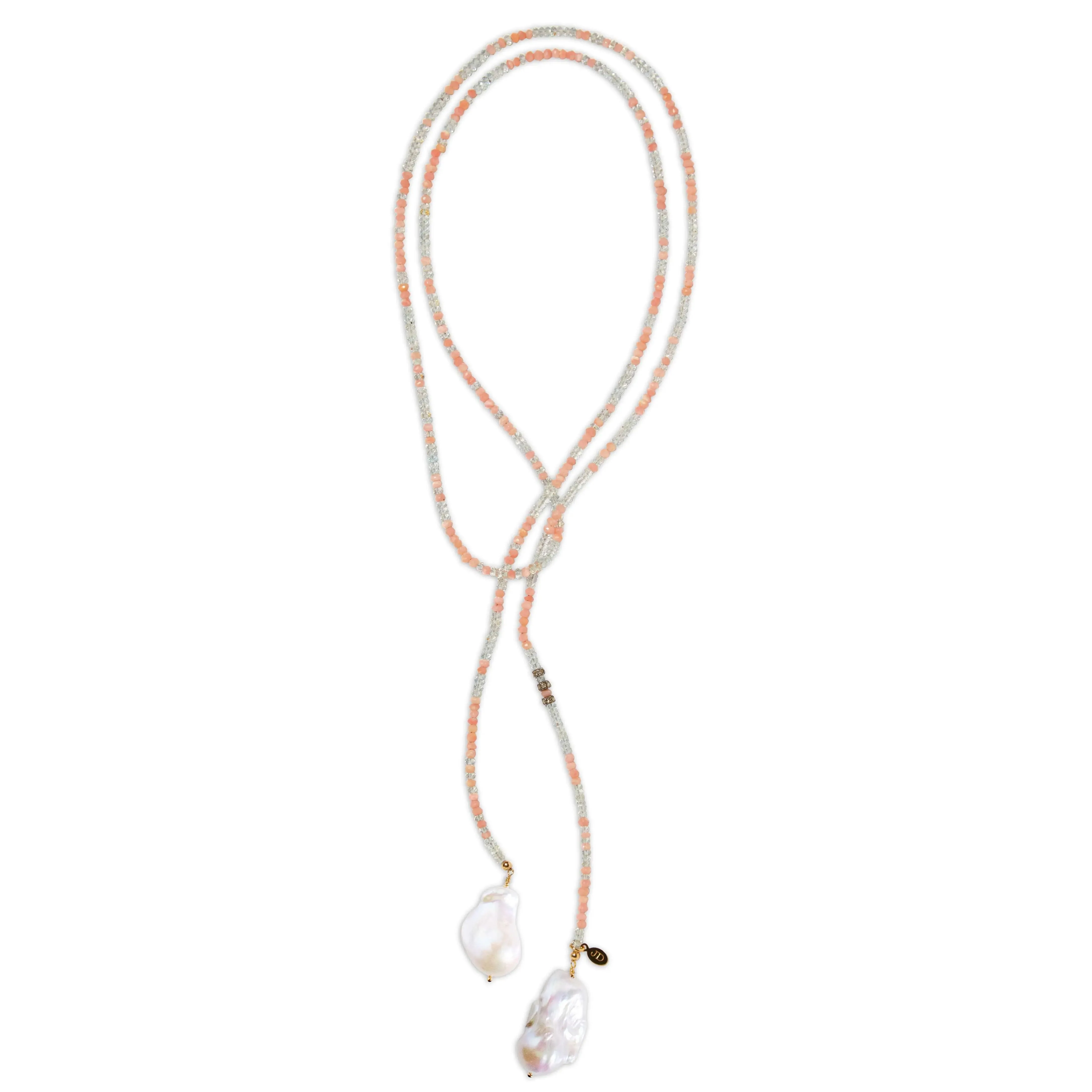 Aquamarine and Pink Opal Classic Gemstone Lariat w/ Diamond Accent