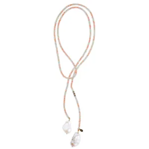 Aquamarine and Pink Opal Classic Gemstone Lariat w/ Diamond Accent
