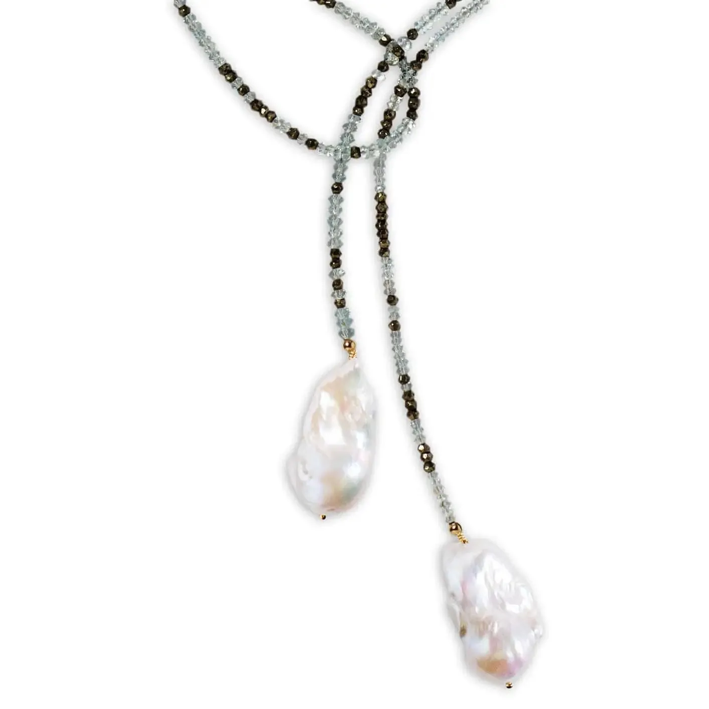 Aquamarine and Pyrite Ombre Classic Gemstone Lariat