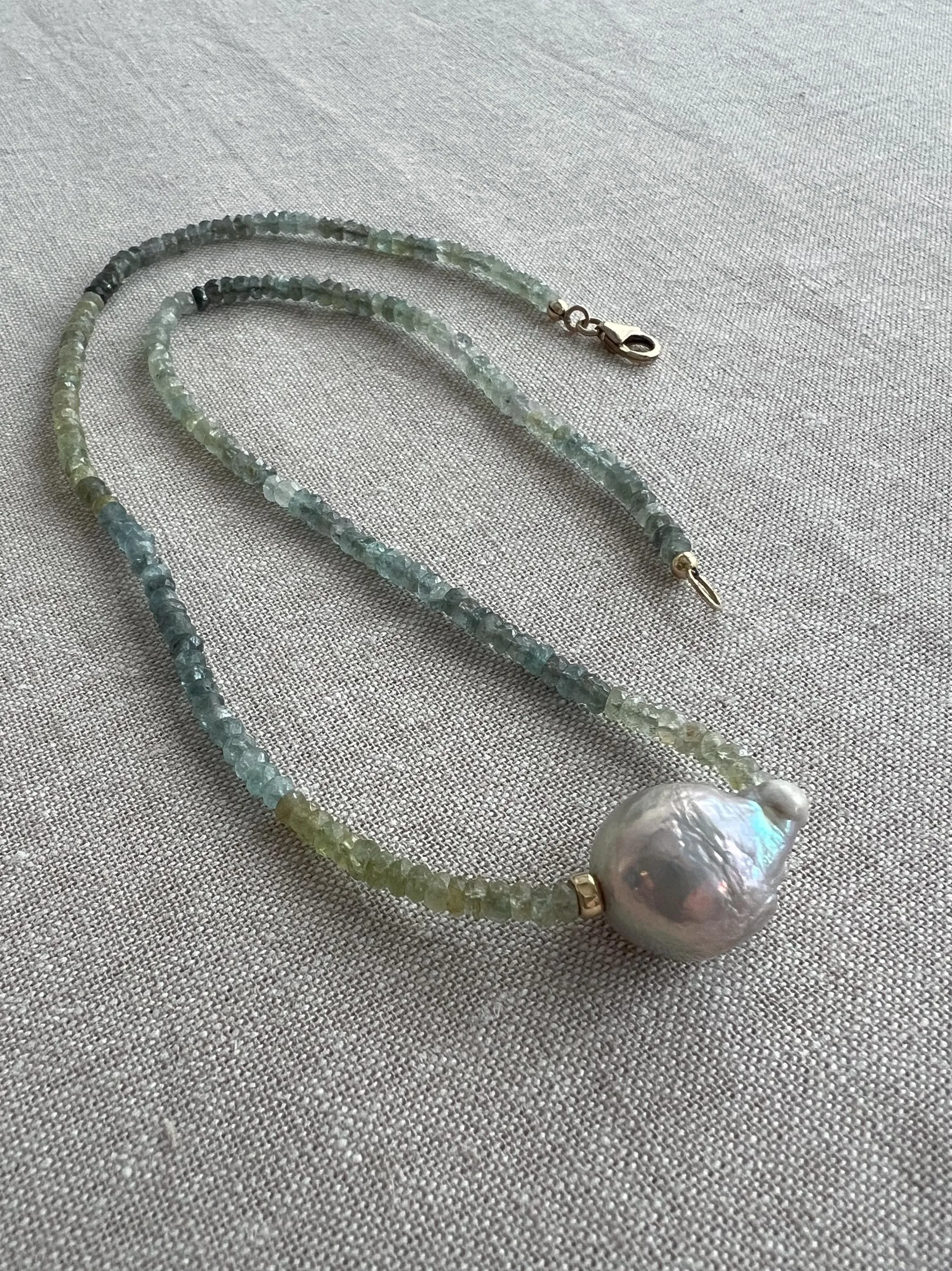Aquamarine Multi Color Necklace with Baroque Pearl Accent, Gemstone Necklace, March Birthstone, Boho Style, Gift for Her, Timeless Jewelry