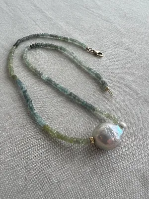 Aquamarine Multi Color Necklace with Baroque Pearl Accent, Gemstone Necklace, March Birthstone, Boho Style, Gift for Her, Timeless Jewelry