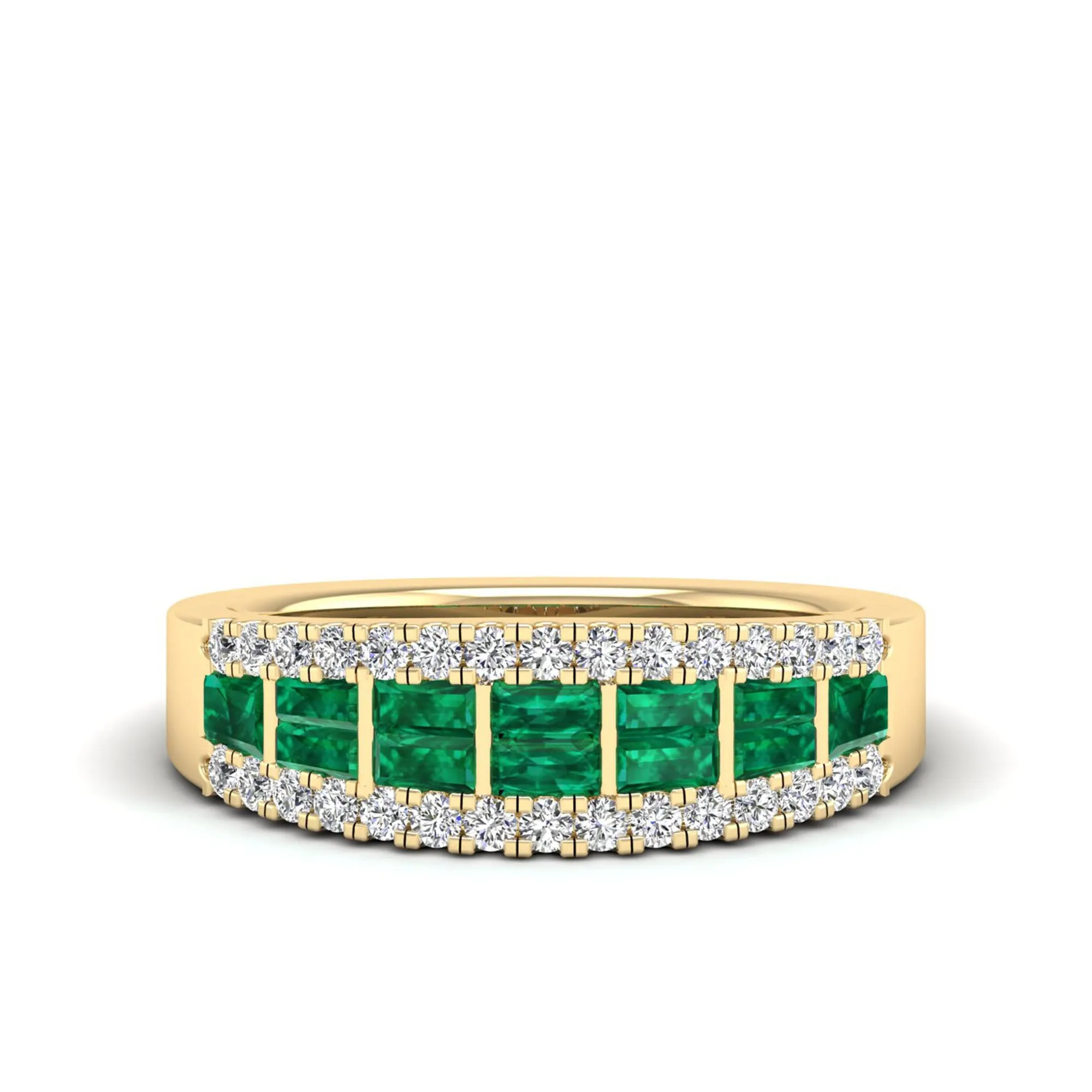 Baguette Emerald and Diamond Band