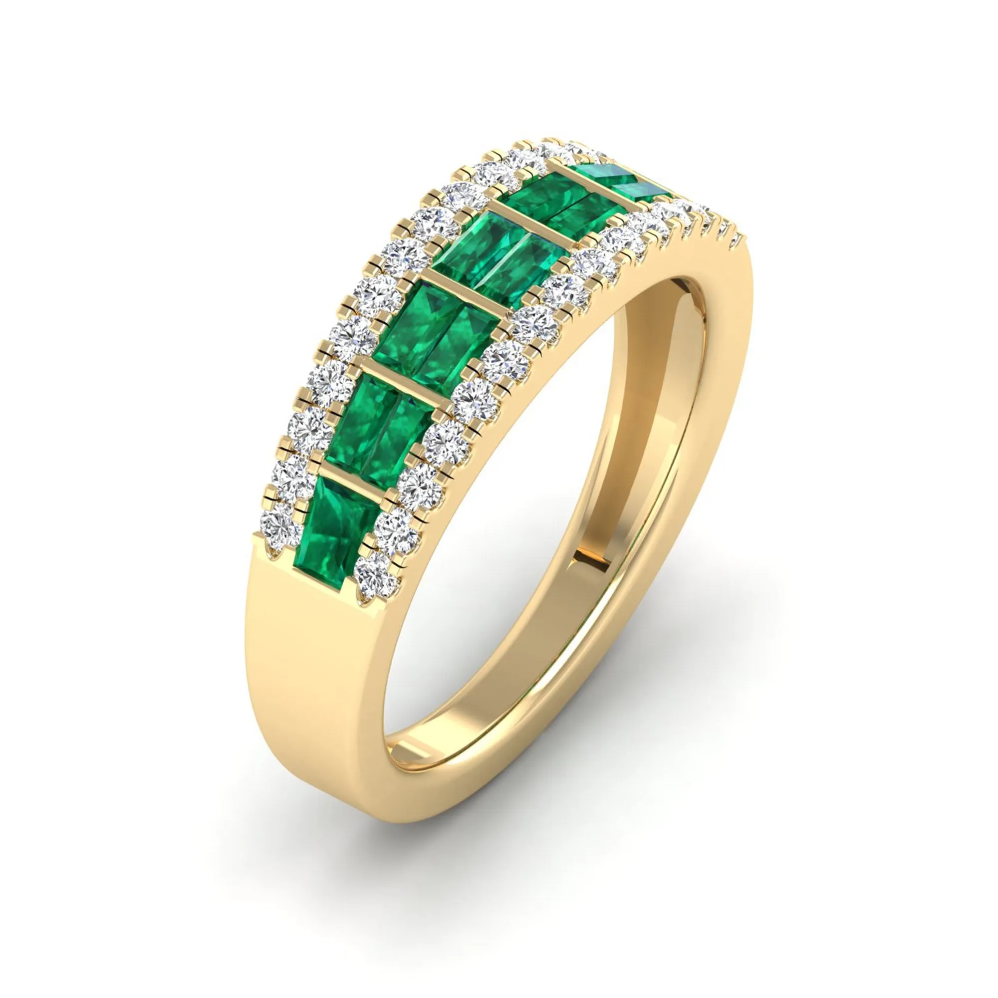 Baguette Emerald and Diamond Band