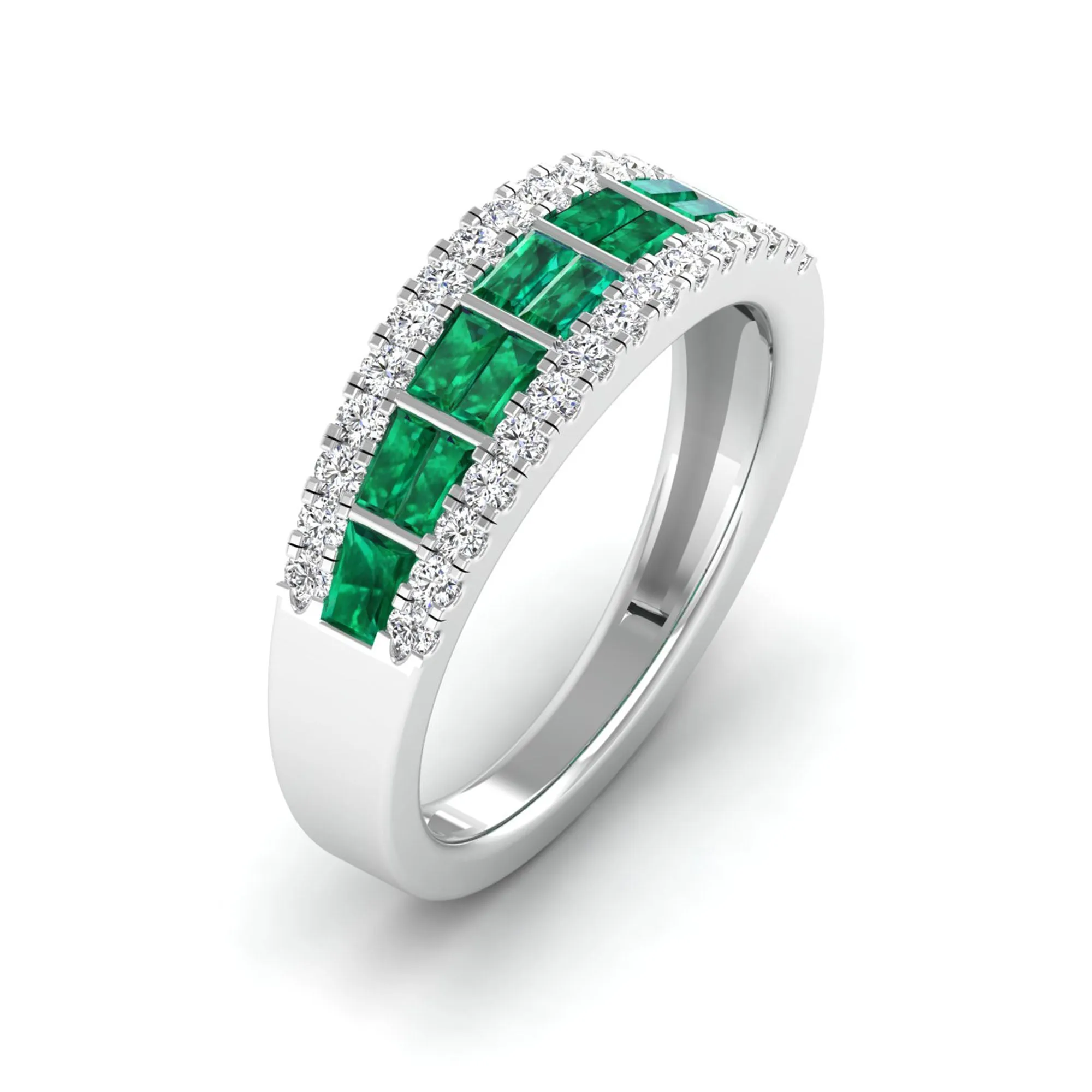 Baguette Emerald and Diamond Band