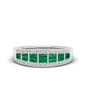 Baguette Emerald and Diamond Band