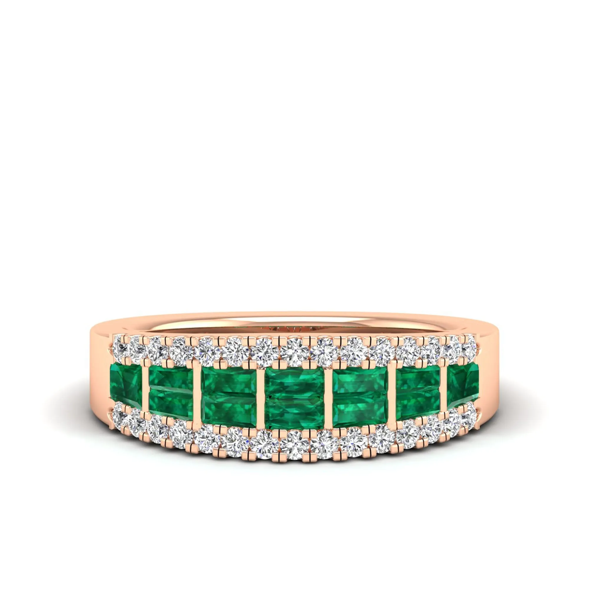 Baguette Emerald and Diamond Band