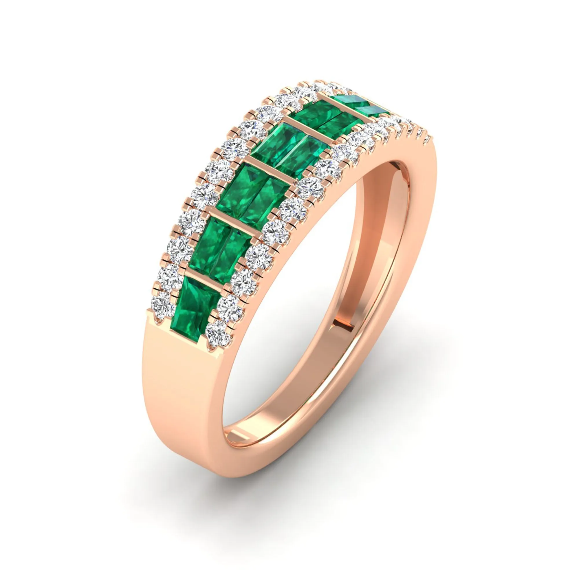 Baguette Emerald and Diamond Band