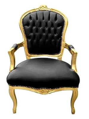 Baroque Armchair - Black Leather on Gold