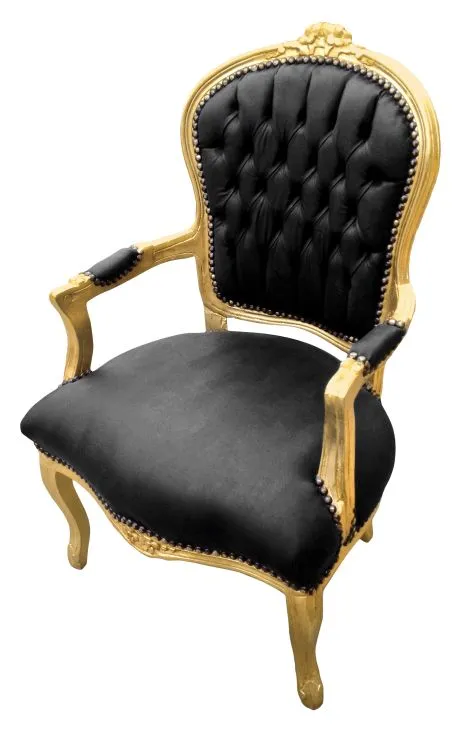 Baroque Armchair - Black Leather on Gold