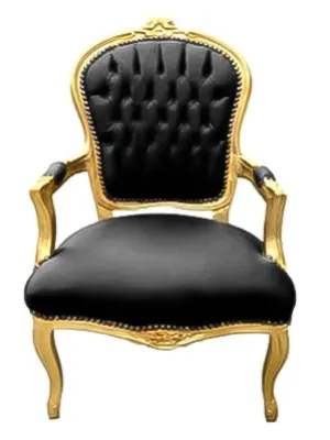 Baroque Armchair - Black Leather on Gold