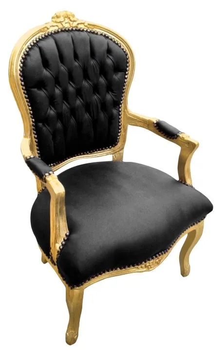 Baroque Armchair - Black Leather on Gold