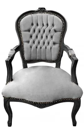 Baroque Armchair - Grey Velvet on Black