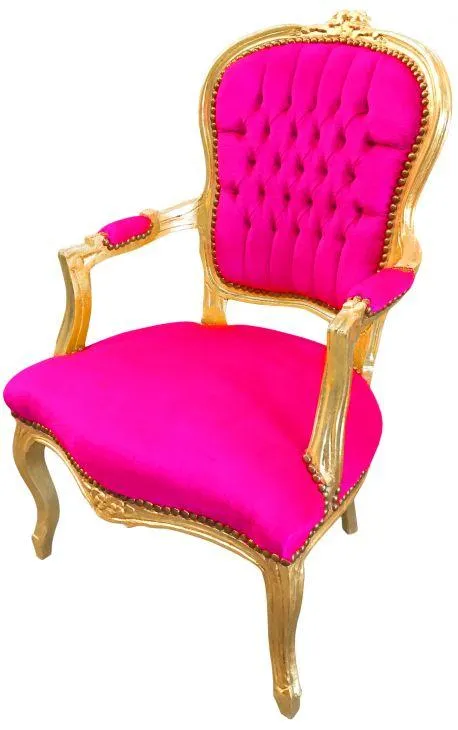 Baroque Armchair - Pink Velvet on Gold