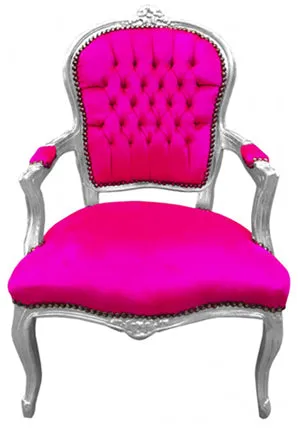 Baroque Armchair - Pink Velvet on Silver