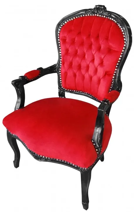 Baroque Armchair - Red Velvet on Black