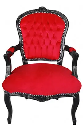 Baroque Armchair - Red Velvet on Black