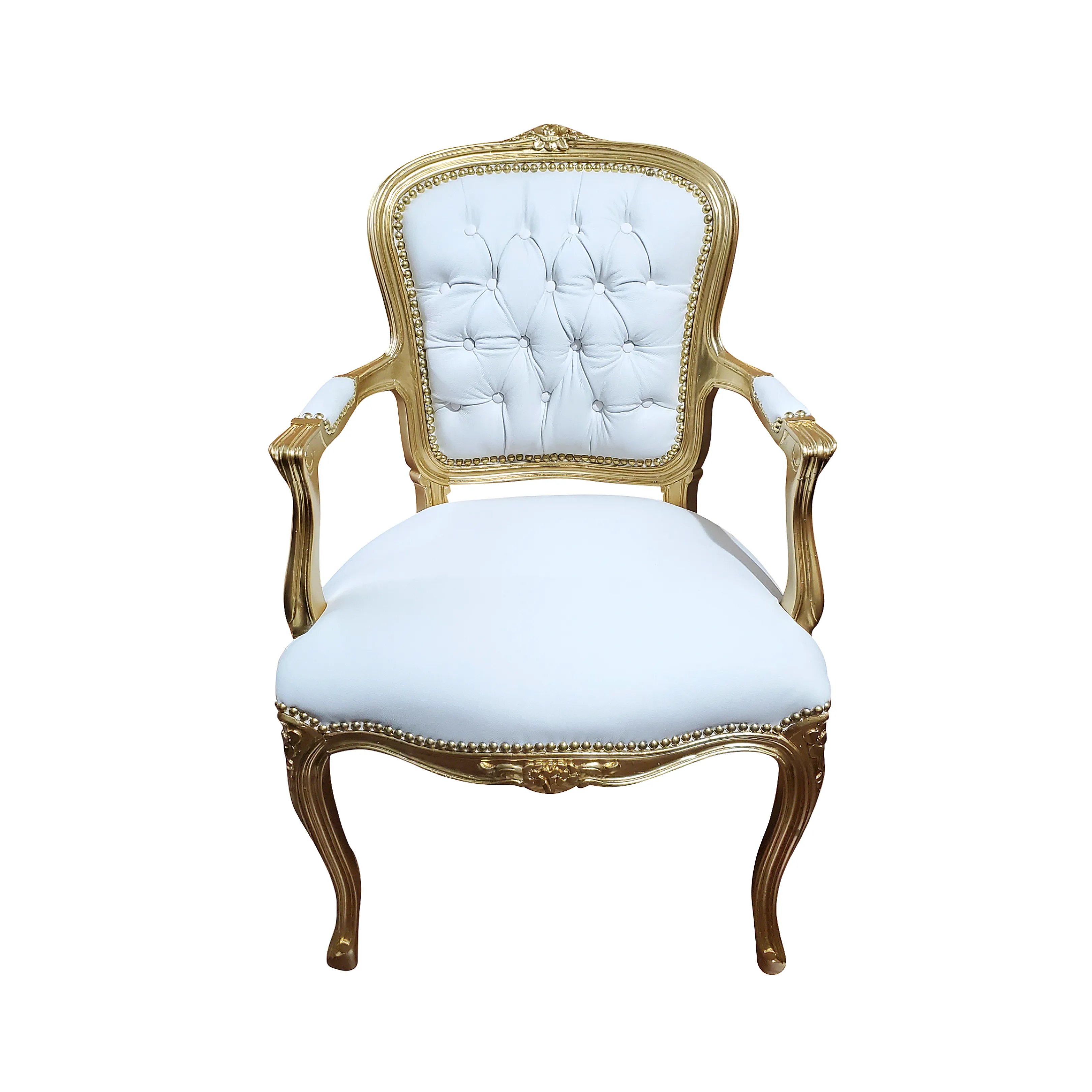 Baroque Armchair - White Leather on Gold