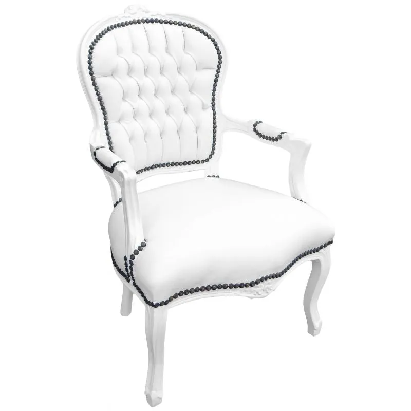 Baroque Armchair - White Leather on White
