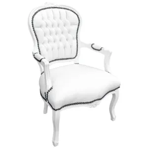 Baroque Armchair - White Leather on White