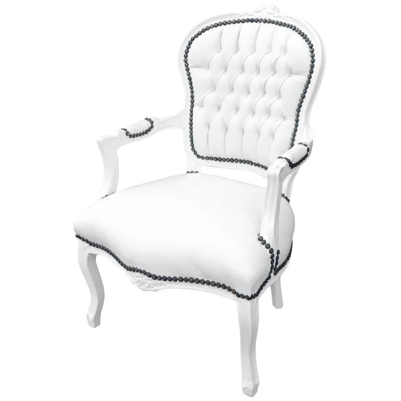 Baroque Armchair - White Leather on White