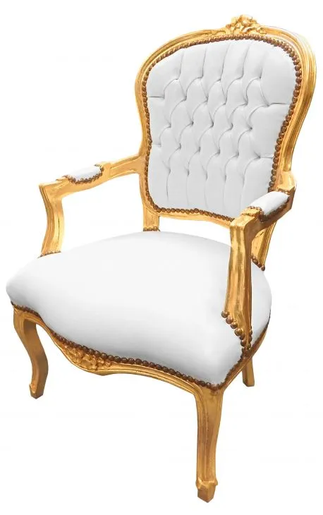 Baroque Armchair - White Velvet on Gold