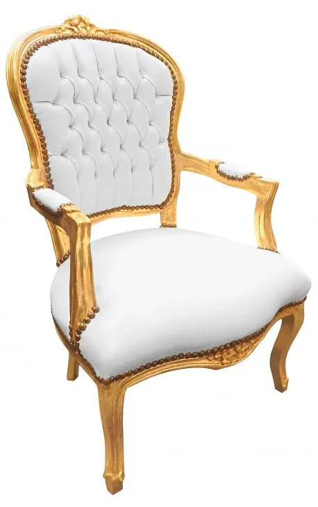 Baroque Armchair - White Velvet on Gold