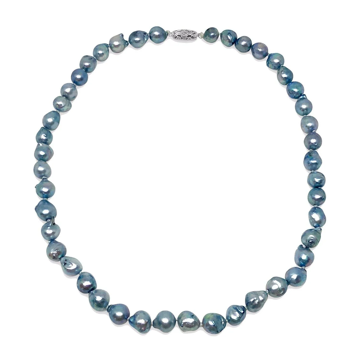 Baroque Blue Mid-Century Japanese Saltwater Cultured Akoya Pearl Choker Necklace - 14K White Gold 15.50 Inch