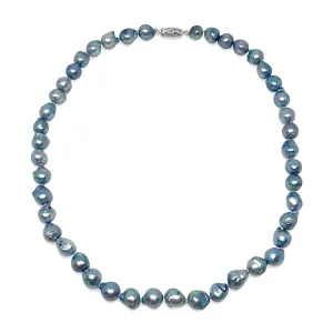 Baroque Blue Mid-Century Japanese Saltwater Cultured Akoya Pearl Choker Necklace - 14K White Gold 15.50 Inch