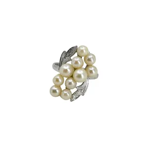 Baroque Cluster Leaf Japanese Saltwater Akoya Cultured Pearl Ring- Sterling Silver Sz 6 3/4