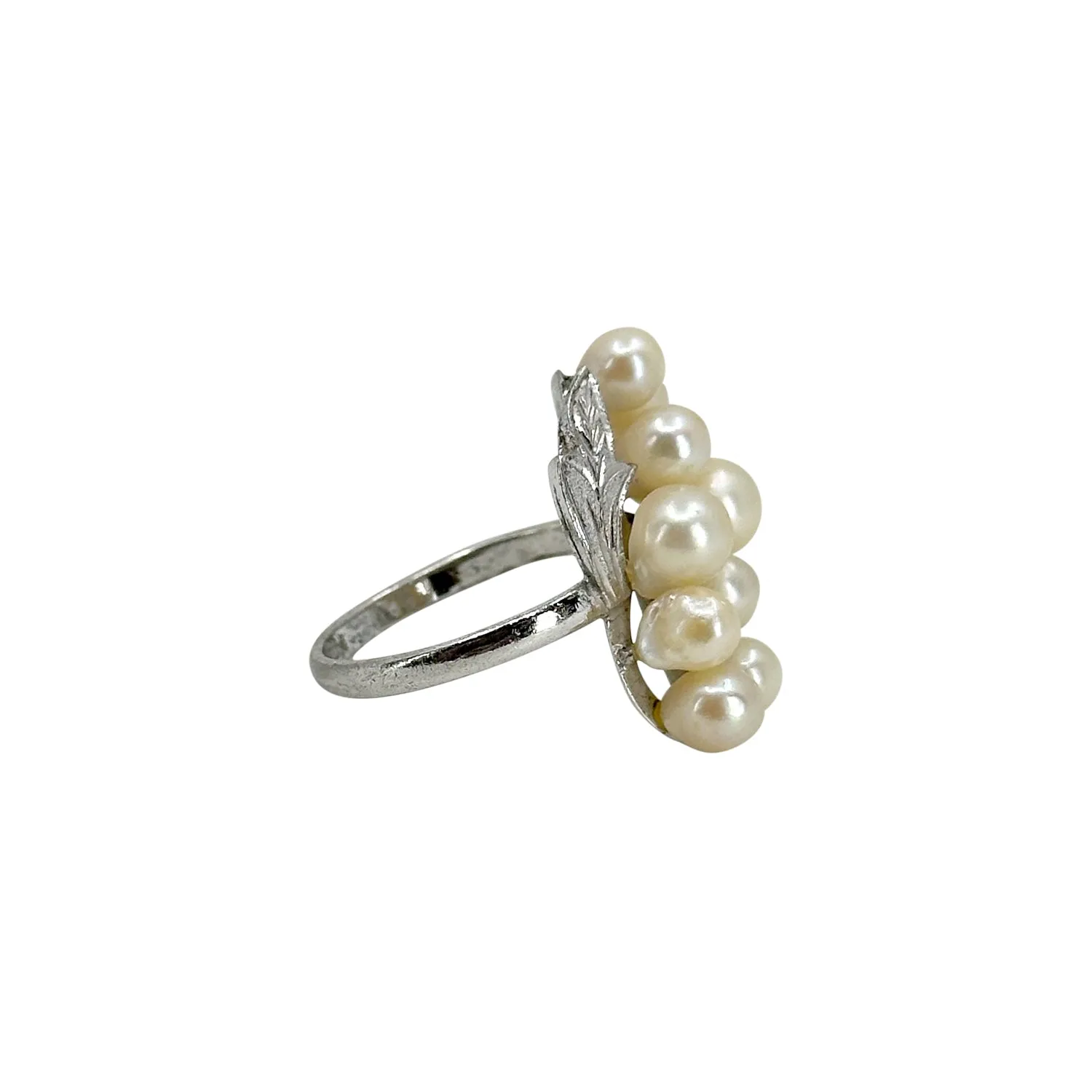 Baroque Cluster Leaf Japanese Saltwater Akoya Cultured Pearl Ring- Sterling Silver Sz 6 3/4