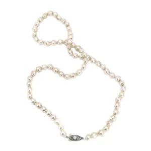 Baroque Deco Japanese Saltwater Cultured Akoya Pearl Engraved Necklace - Sterling Silver 21 Inch