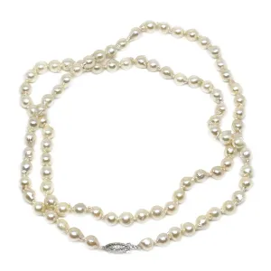 Baroque Filigree Japanese Cultured Akoya Pearl Strand - 14K White Gold 31 Inch