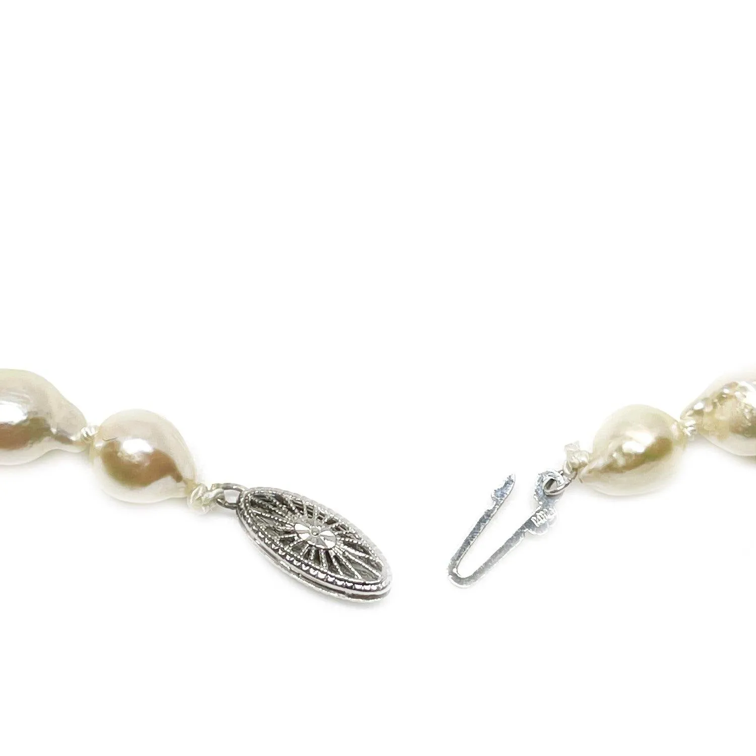 Baroque Filigree Japanese Cultured Akoya Pearl Strand - 14K White Gold 31 Inch