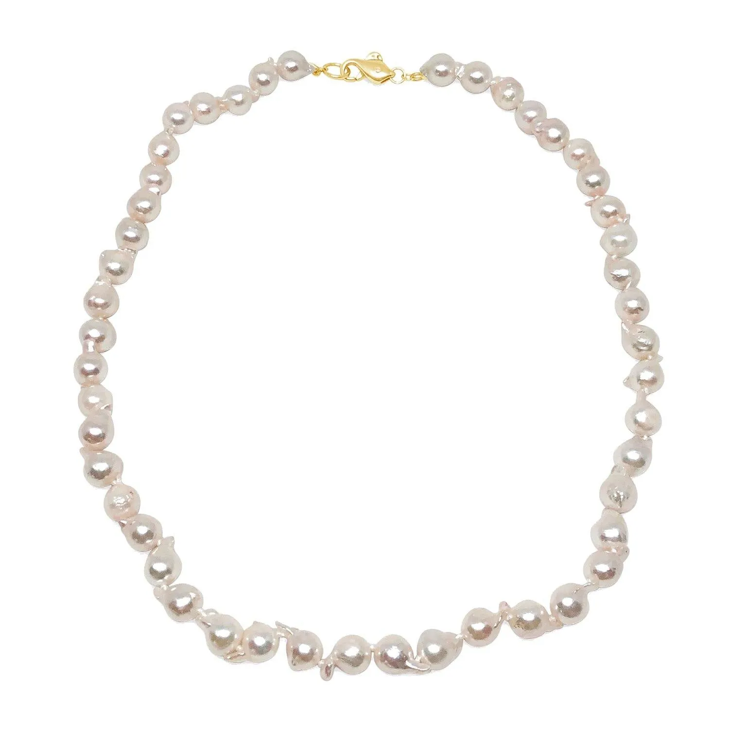 Baroque Fire Ball Japanese Saltwater Cultured Akoya Pearl Strand - 14K Yellow Gold 17 Inch