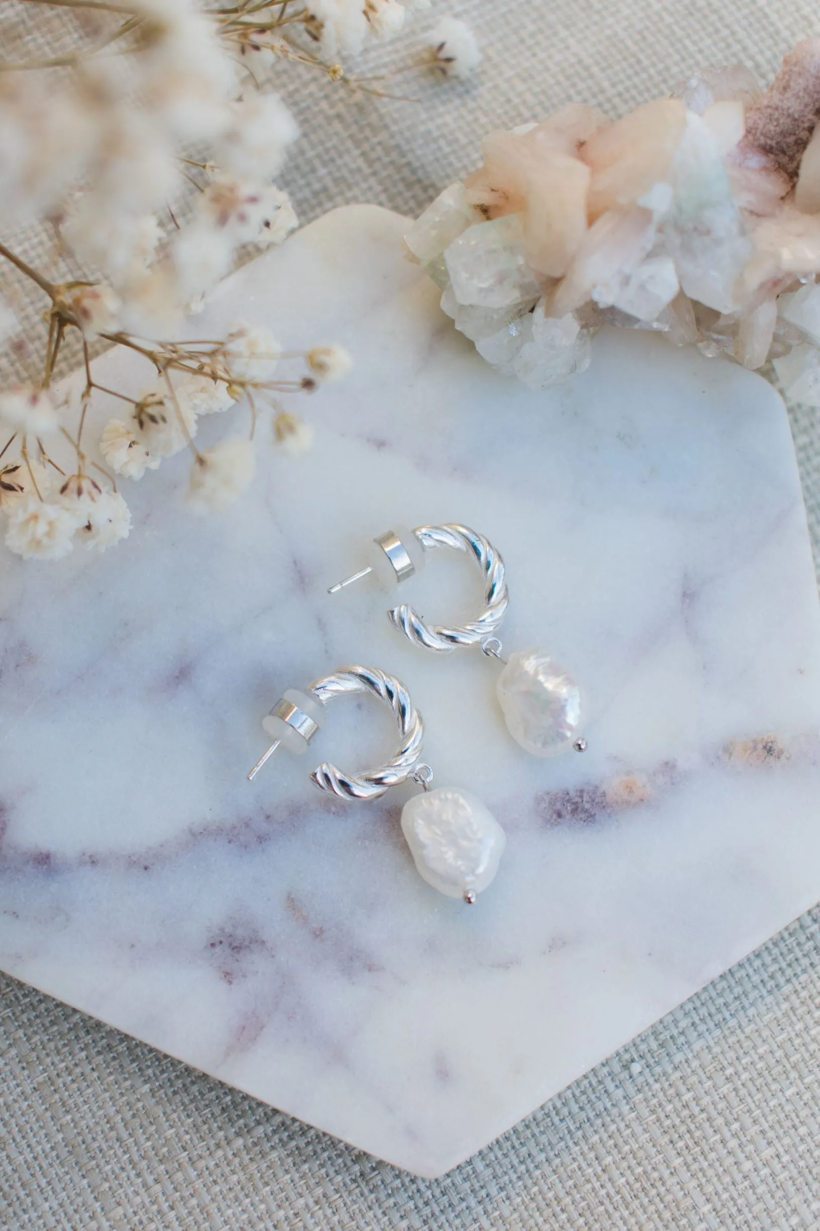 Baroque Freshwater Pearl Twisted Hoop Earring, Gold Plated Sterling Silver *Seen on Alessandra Ambrosio