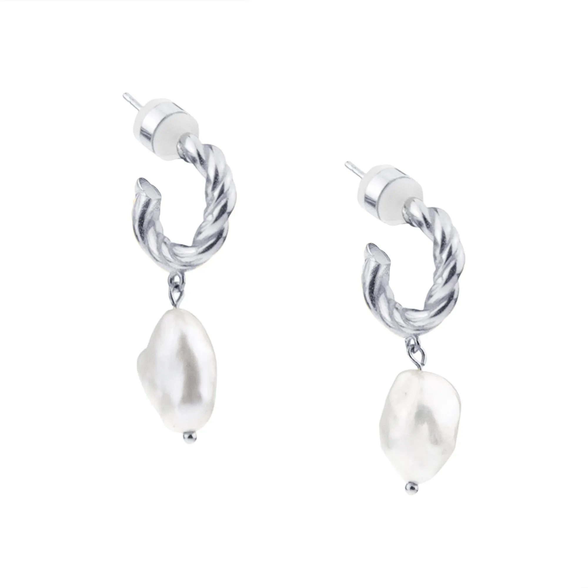 Baroque Freshwater Pearl Twisted Hoop Earring, Gold Plated Sterling Silver *Seen on Alessandra Ambrosio