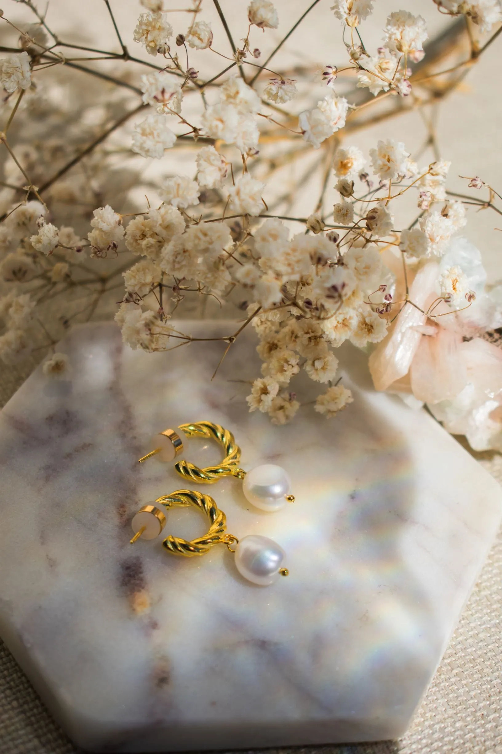 Baroque Freshwater Pearl Twisted Hoop Earring, Gold Plated Sterling Silver *Seen on Alessandra Ambrosio