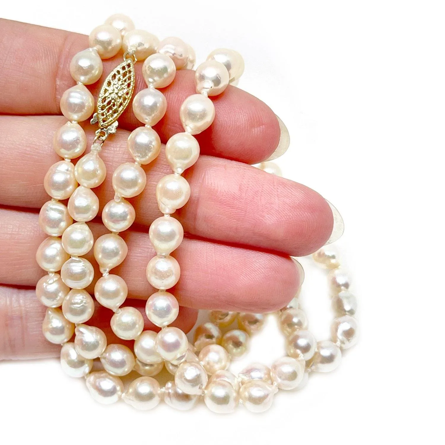 Baroque Japanese Cultured Akoya Pearl Strand - 14K Yellow Gold 34 Inch