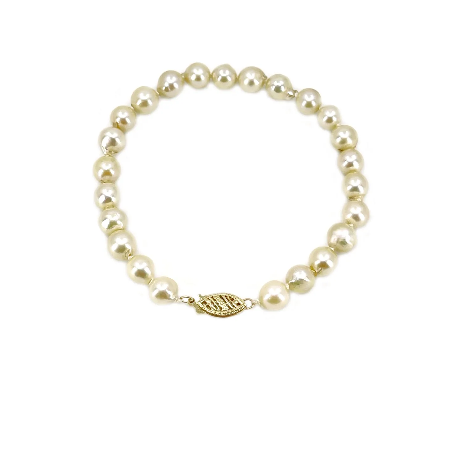 Baroque Mid-Century Vintage Japanese Saltwater Akoya Cultured Pearl Bracelet- 14K Yellow Gold